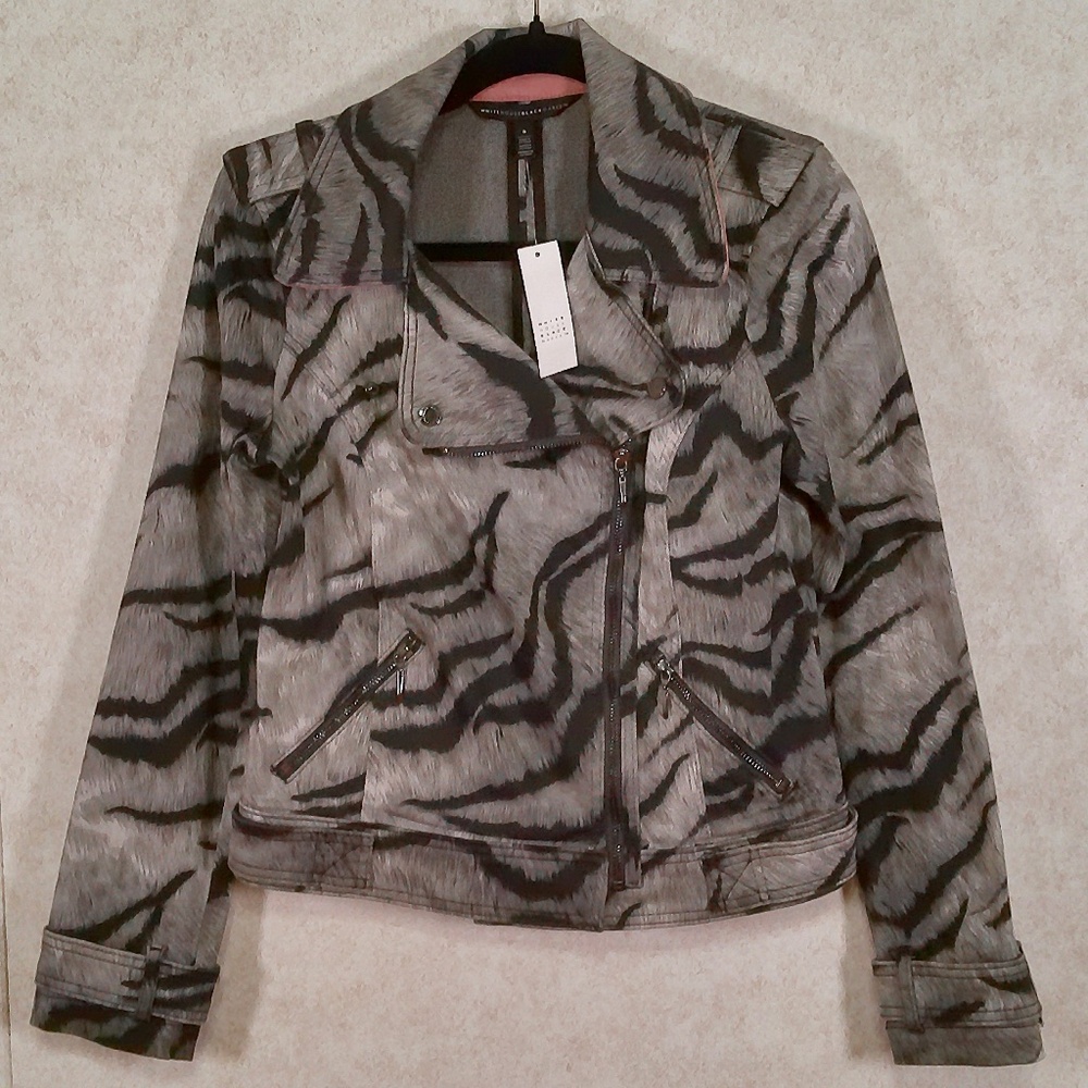 NWT White House Black Market Tiger Contrast Jacket, Zips Snaps & Belted SZ8